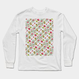 Dynamic Sugarbird and Green Beetle Pattern Long Sleeve T-Shirt